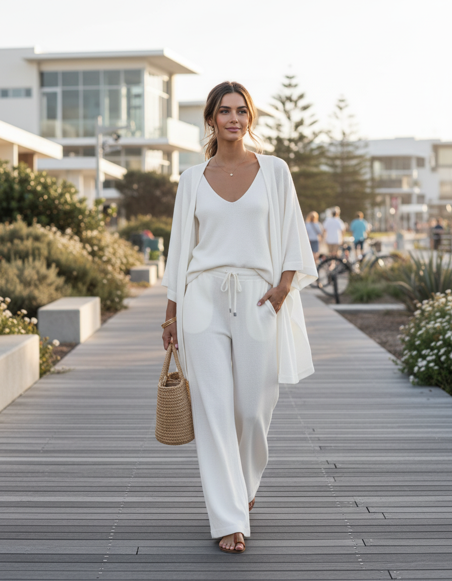 Colette Three-Piece Cardigan, Top & Trouser Set