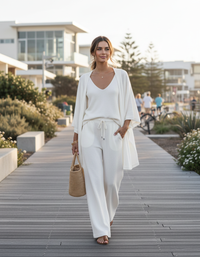 Colette Three-Piece Cardigan, Top & Trouser Set