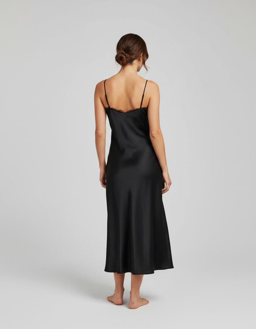 Lara Satin-Look Lace-Trim Midi Dress