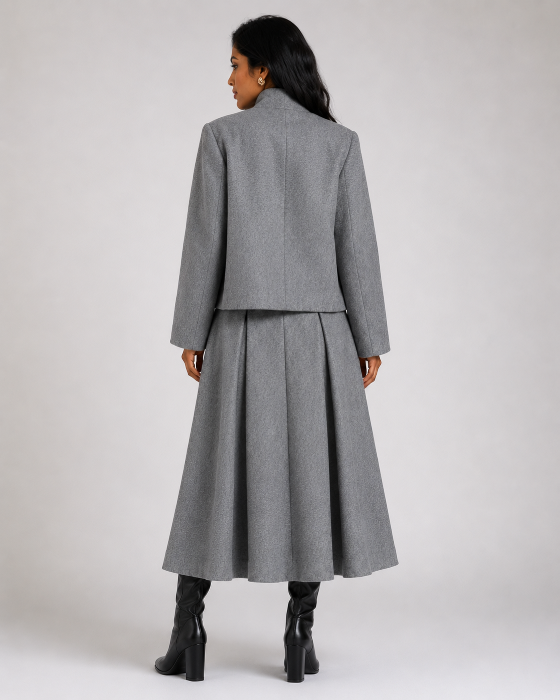 Odette Grey Blazer & Pleated Skirt Set