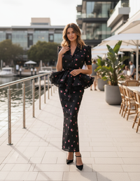 Valencia Floral Satin-Look Shirt & Skirt Set