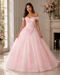 Melina Off-Shoulder Floral Tulle Ball Gown