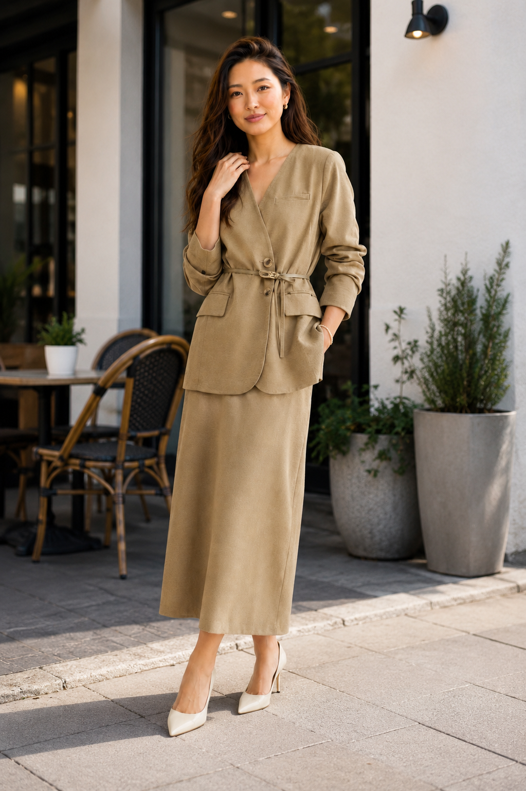 Celeste Belted Blazer & Split Skirt Set