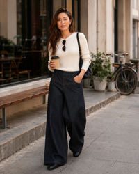 Neriara Lace-Patchwork Low-Waist Wide-Leg Jeans