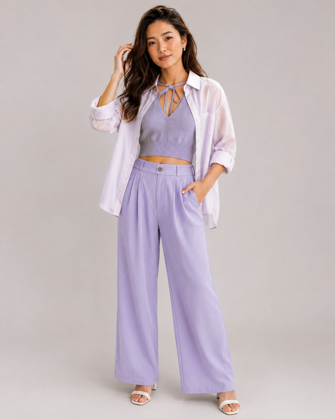 Nerienne Tank Top, Shirt & Wide-Leg Trouser Three-Piece Set