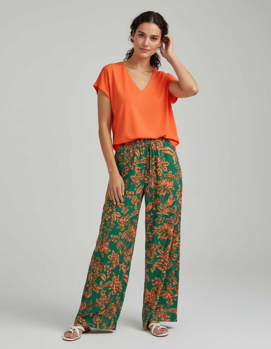 Olympia V-Neck Top & Floral Wide-Leg Trouser Set