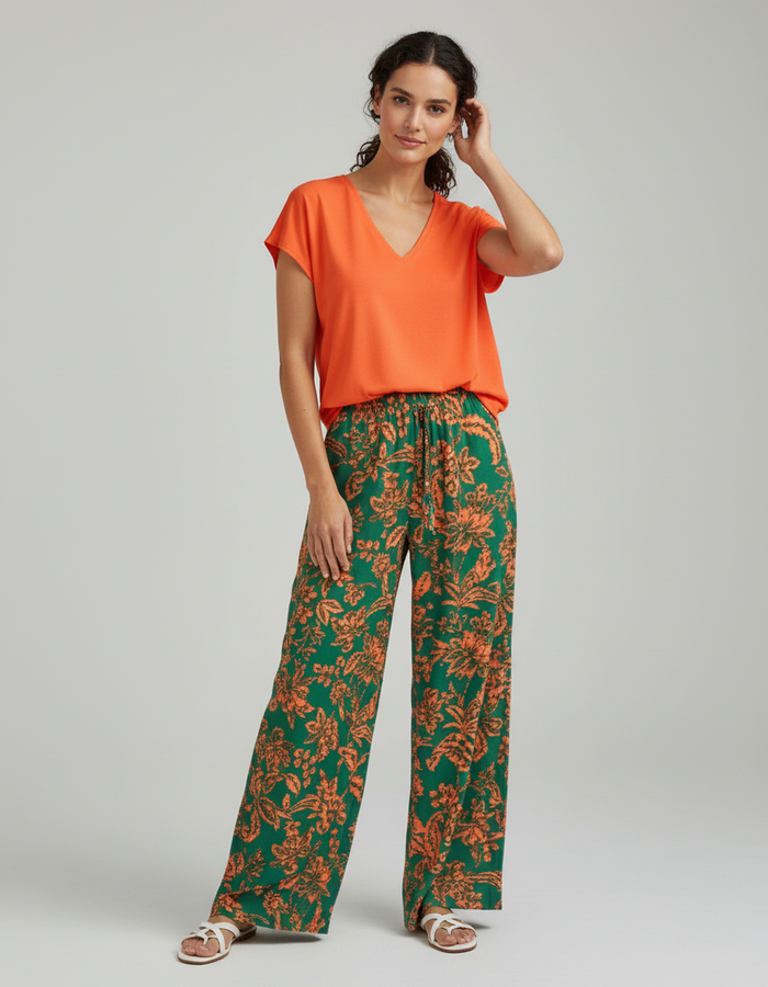 Olympia V-Neck Top & Floral Wide-Leg Trouser Set