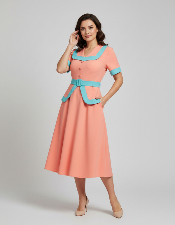 Hestia Plus-Size Colour-Block A-Line Midi Dress