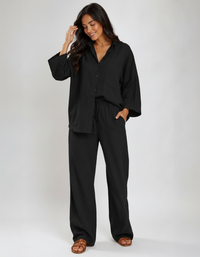 Nerine Long-Sleeve Shirt & Wide-Leg Trouser Set
