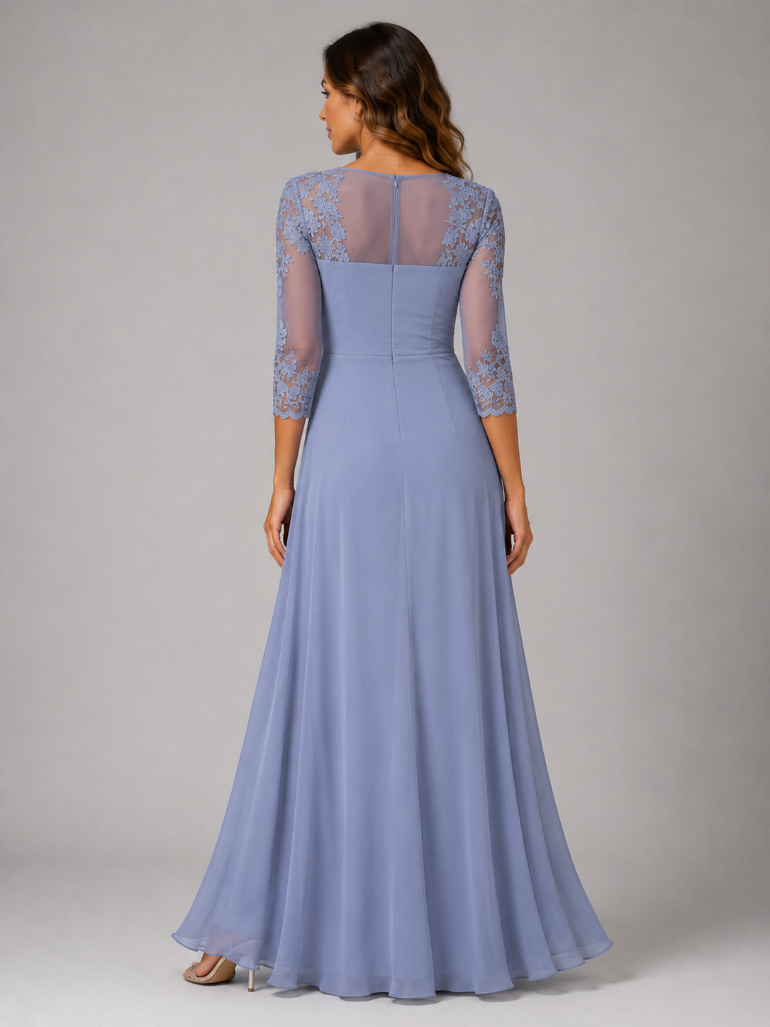 Gaia Lace-Applique Chiffon Formal Maxi Dress