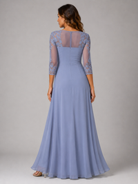 Gaia Lace-Applique Chiffon Formal Maxi Dress