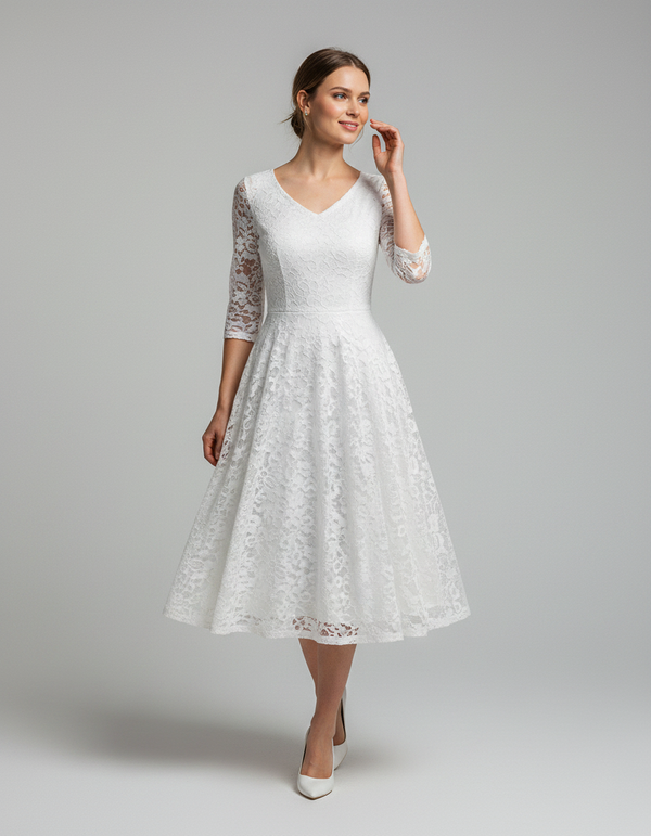 Perla Lace Long-Sleeve A-Line Midi Dress