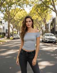 Penelope One-Shoulder Short-Sleeve Crop Top