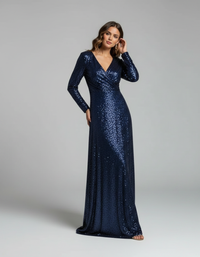 Willa Sequin Long-Sleeve Evening Maxi Dress