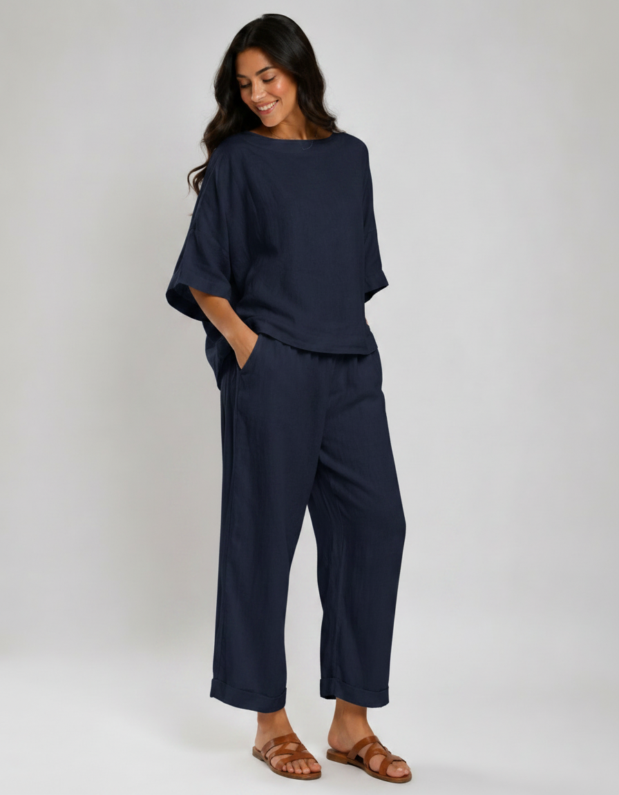 Raina Short-Sleeve Top & Trouser Set