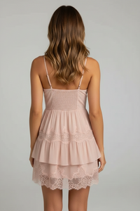 Mabel Floral Lace-Trim Satin-Look Mini Slip Dress