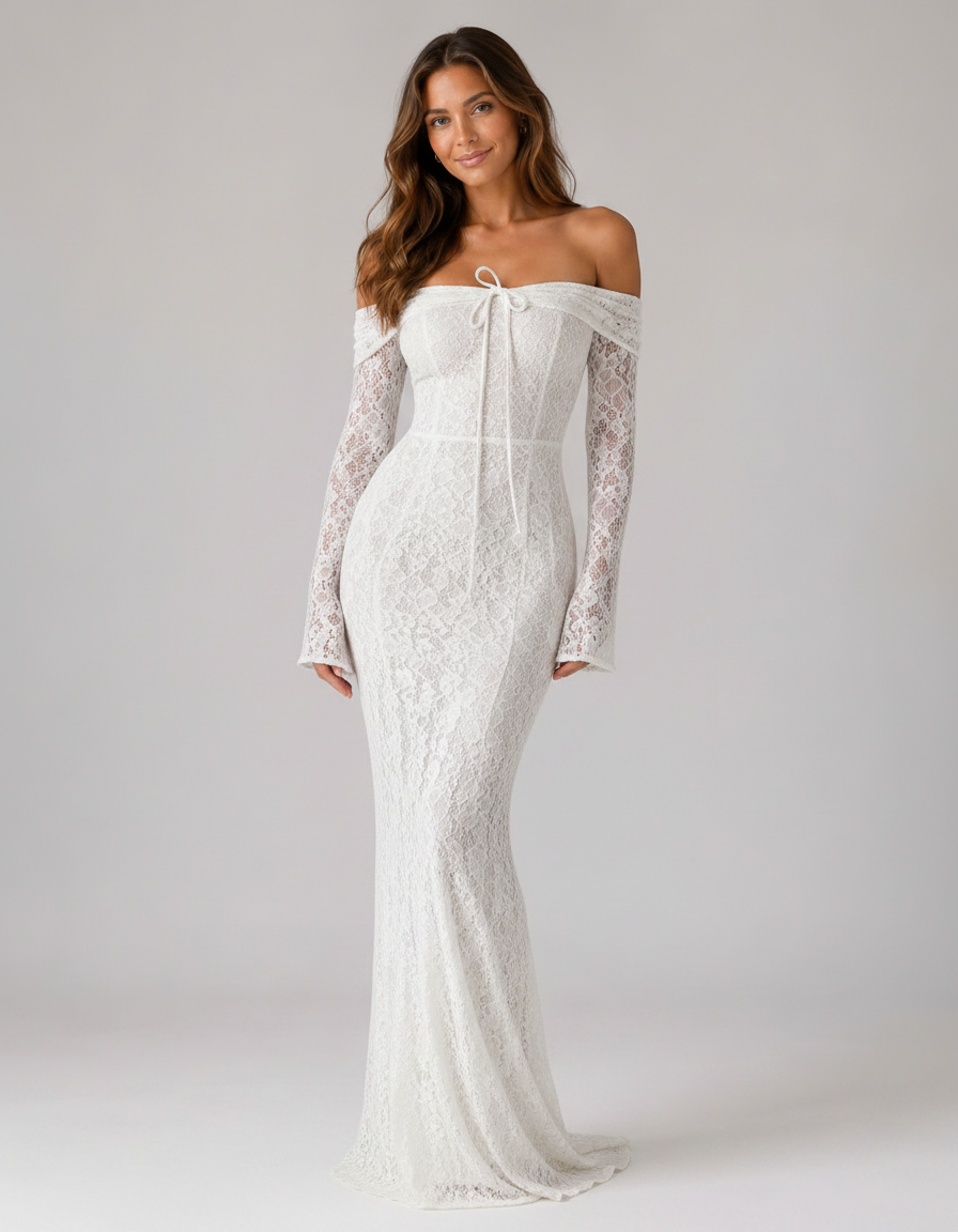 Zoya Lace Long-Sleeve Evening Maxi Dress