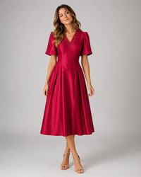 Emmeline Rhinestone-Detail Puff-Sleeve Midi Dress