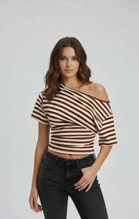 Selene Striped Off-Shoulder Crop T-Shirt