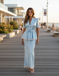 Valencia Floral Satin-Look Shirt & Skirt Set