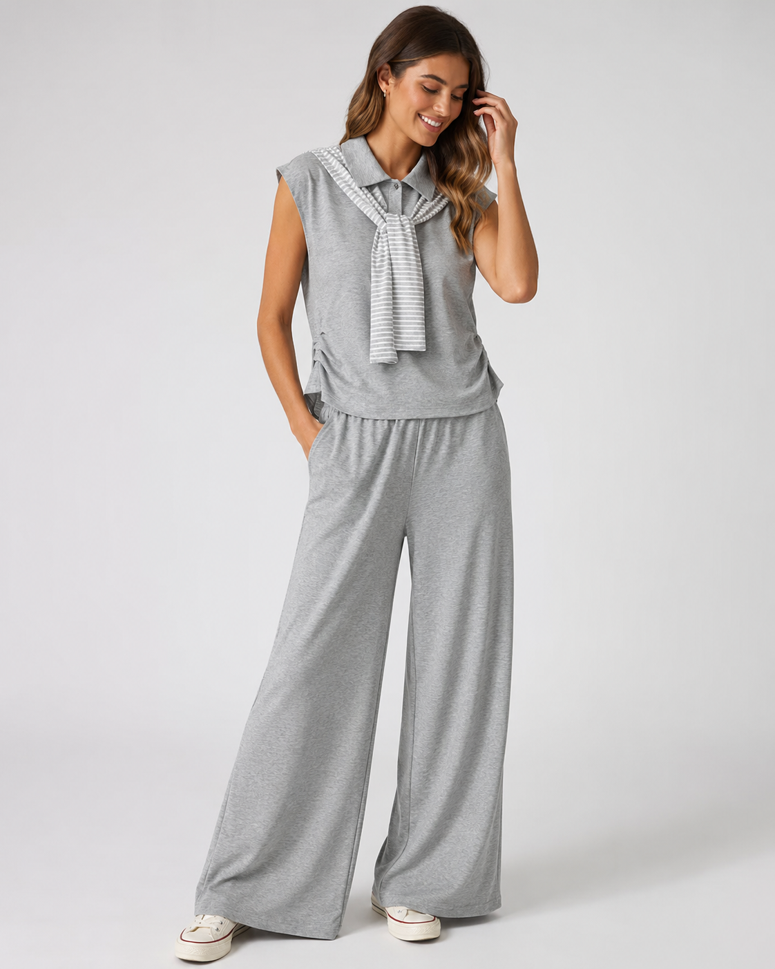 Magnolia Striped Top & Wide-Leg Trouser Set