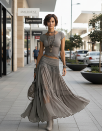 Clara Short-Sleeve Top & Lace-Trim Maxi Skirt Set