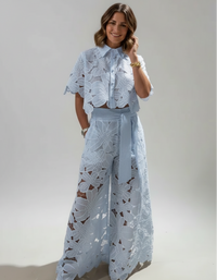 Solene Lace Top & Wide-Leg Trouser Set