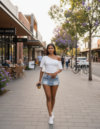 Imogen One-Shoulder Ruched Crop Top