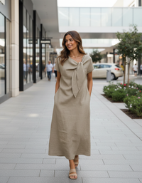 Josephine Knot-Front V-Neck Midi Dress