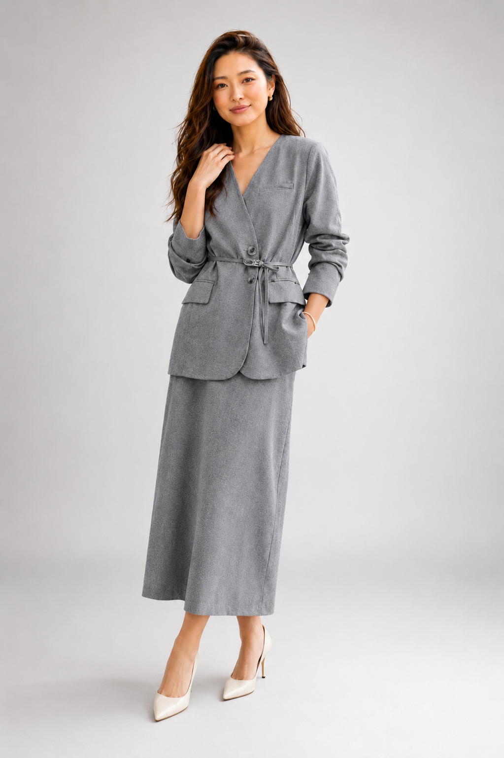 Celeste Belted Blazer & Split Skirt Set