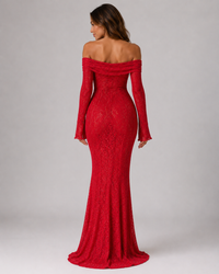 Zoya Lace Long-Sleeve Evening Maxi Dress