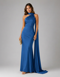 Oriana Satin-Look Halter-Neck Maxi Dress