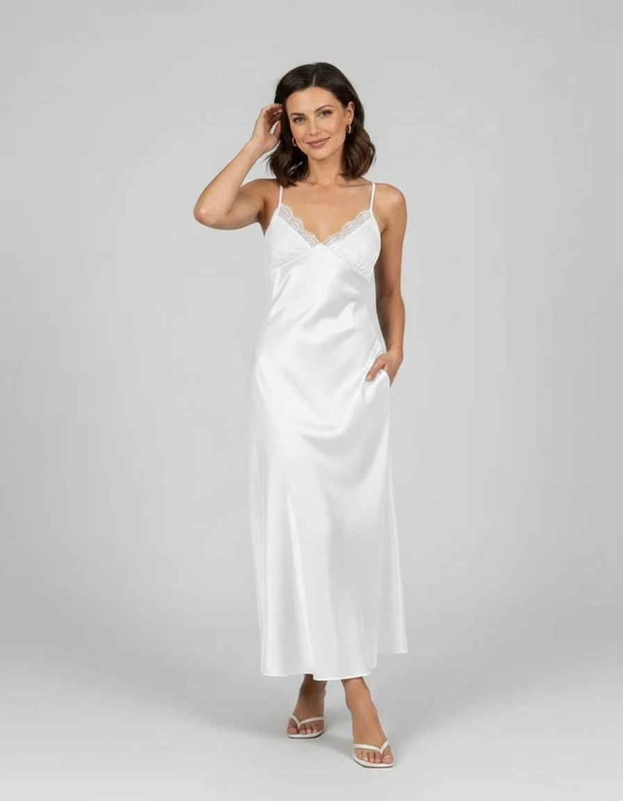 Lara Satin-Look Lace-Trim Midi Dress