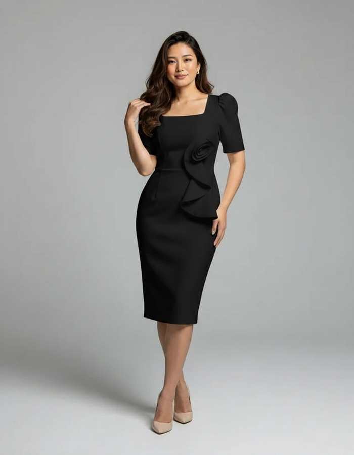 Seraphina Fitted Short-Sleeve Midi Dress