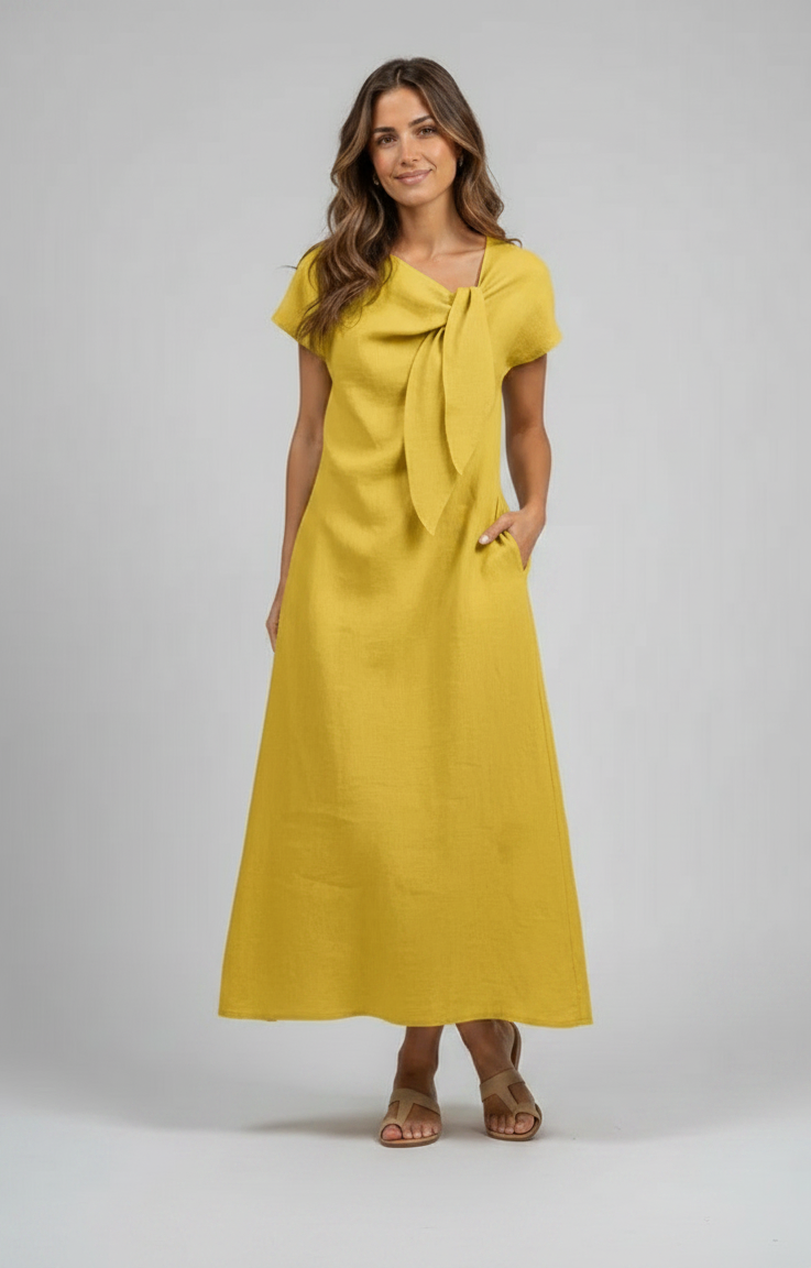 Josephine Knot-Front V-Neck Midi Dress
