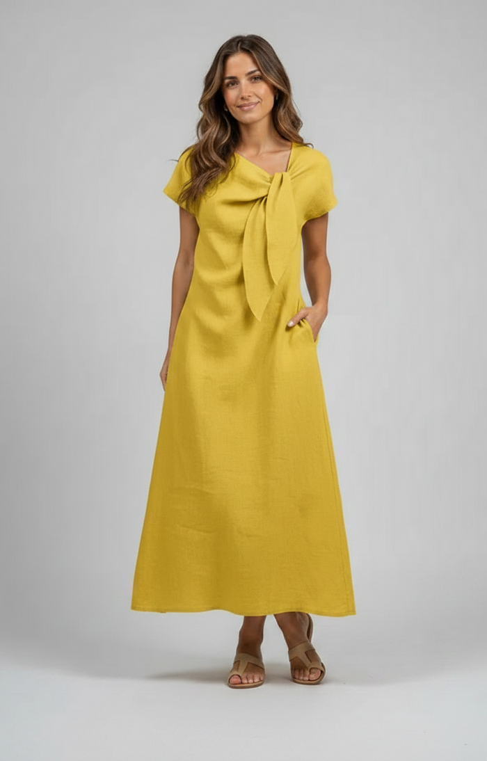 Josephine Knot-Front V-Neck Midi Dress