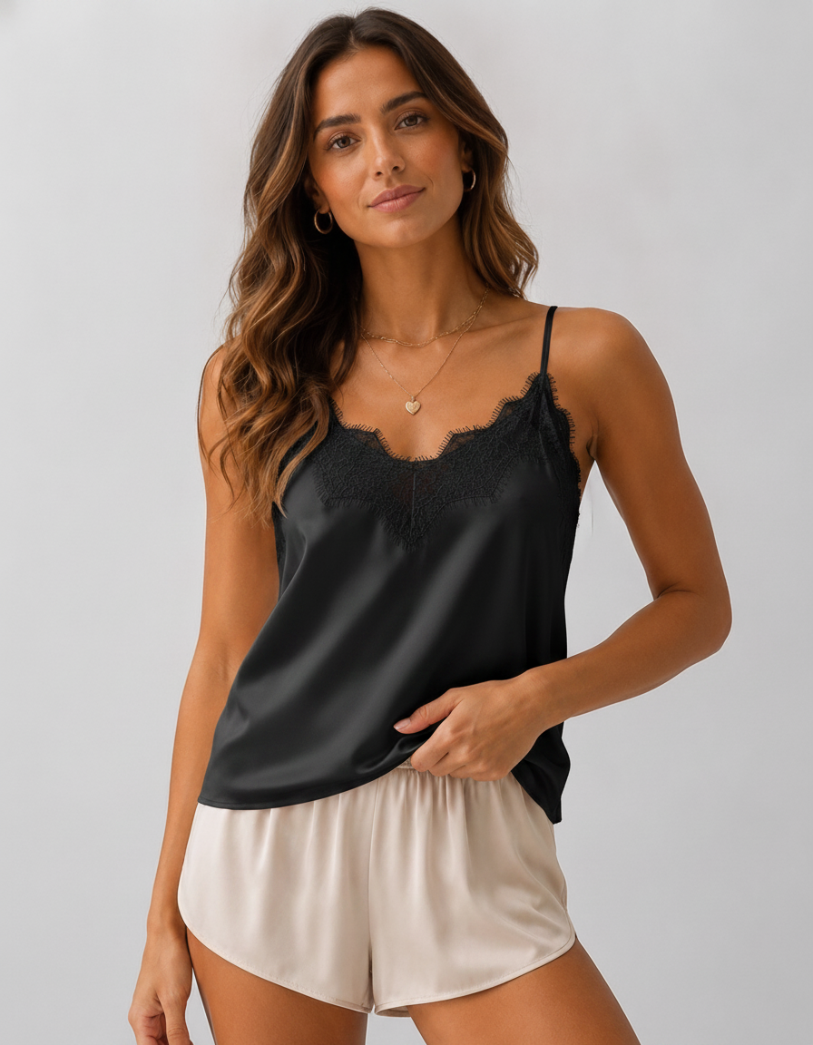 Camille Lace-Trim Satin-Look Camisole Top
