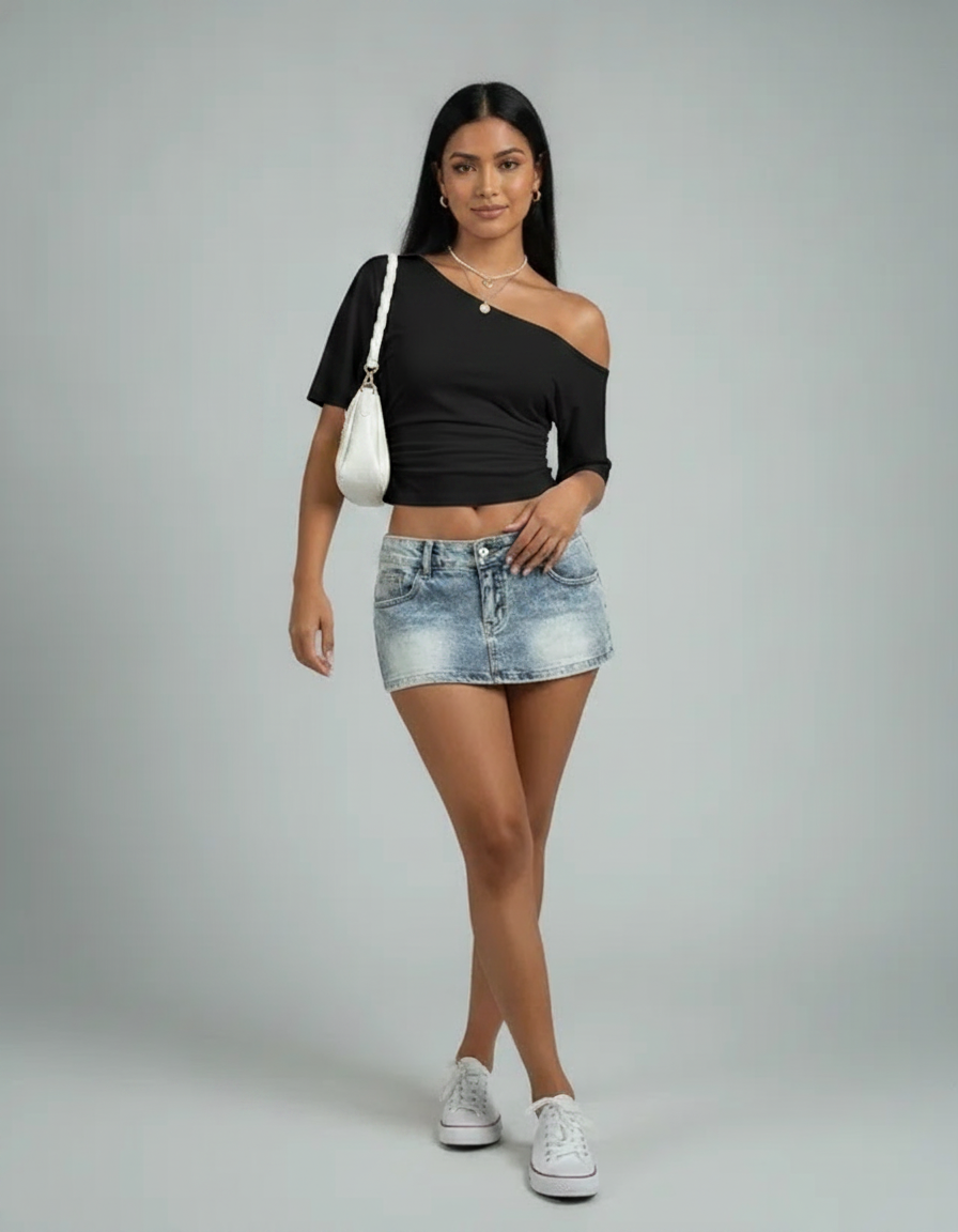 Imogen One-Shoulder Ruched Crop Top