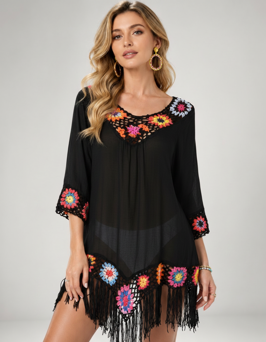 Joelle Crochet Fringe Beach Cover-Up Dress