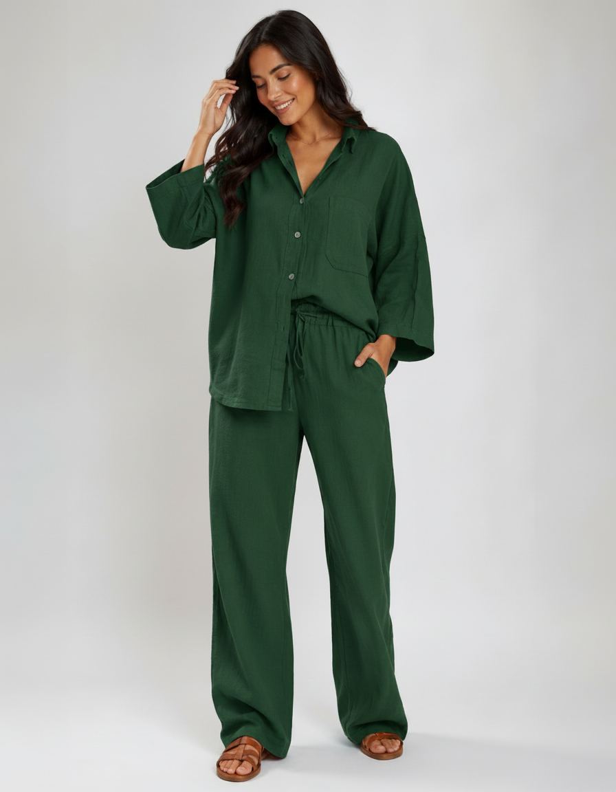 Nerine Long-Sleeve Shirt & Wide-Leg Trouser Set
