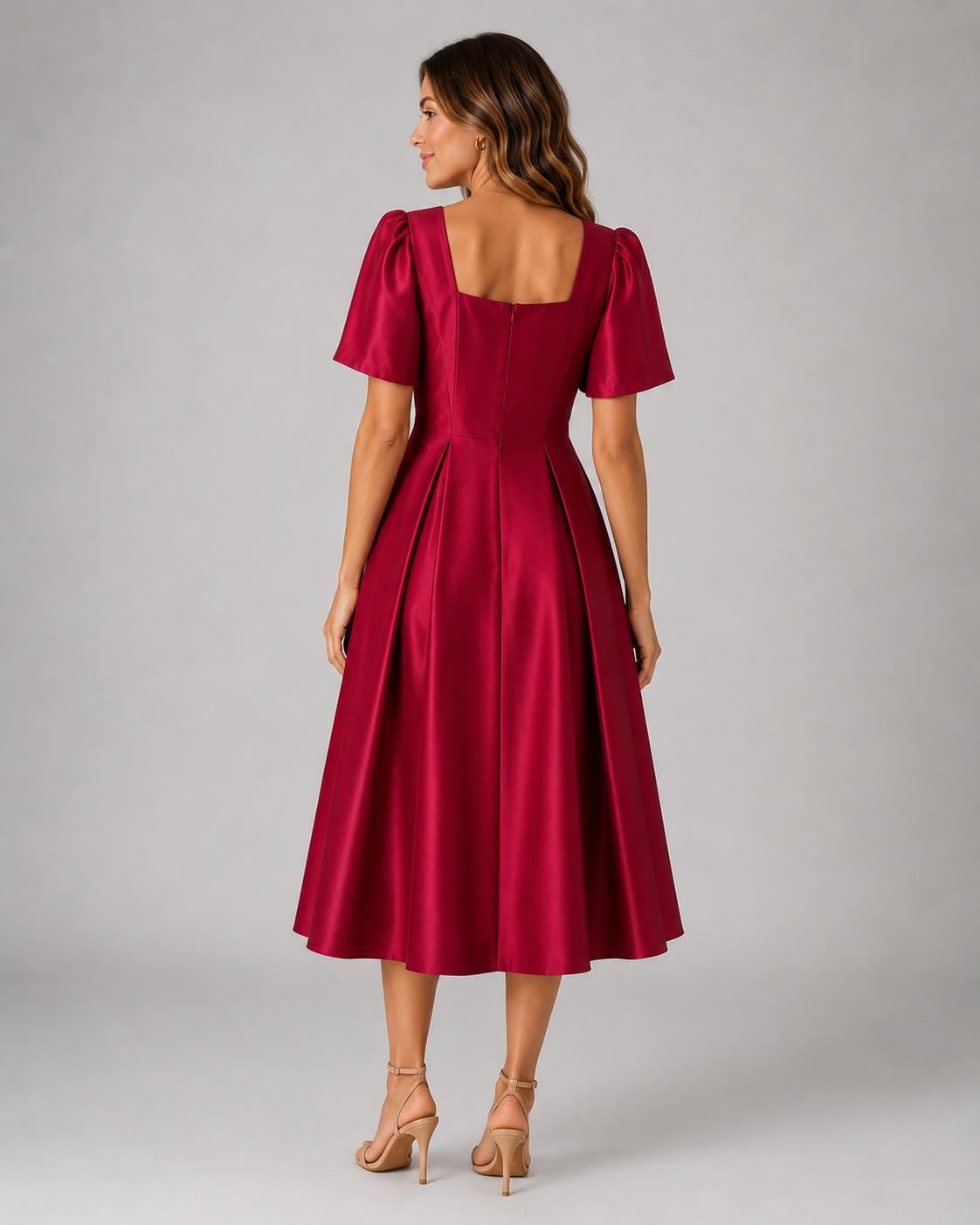 Emmeline Rhinestone-Detail Puff-Sleeve Midi Dress