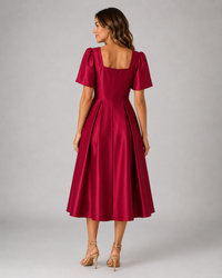 Emmeline Rhinestone-Detail Puff-Sleeve Midi Dress