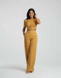 Adeline Puff-Sleeve Top & Wide-Leg Trouser Set