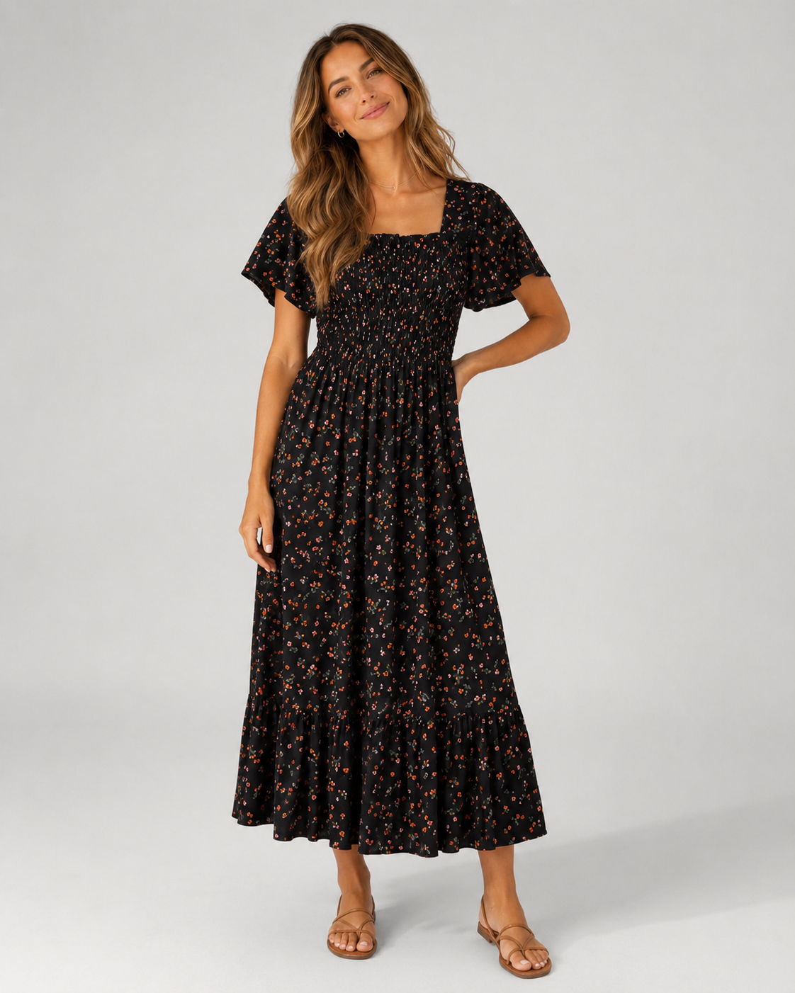 Alessia Floral Chiffon Pleated Midi Dress