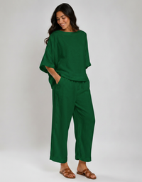 Raina Short-Sleeve Top & Trouser Set