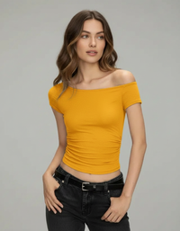 Penelope One-Shoulder Short-Sleeve Crop Top