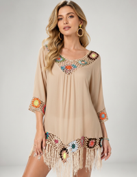 Joelle Crochet Fringe Beach Cover-Up Dress