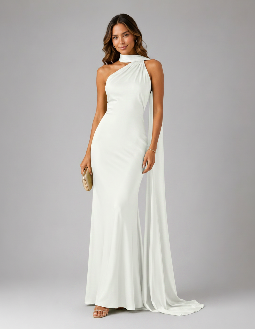 Oriana Satin-Look Halter-Neck Maxi Dress