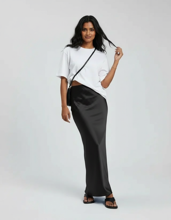 Bronte Satin-Look High-Waist Midi Skirt