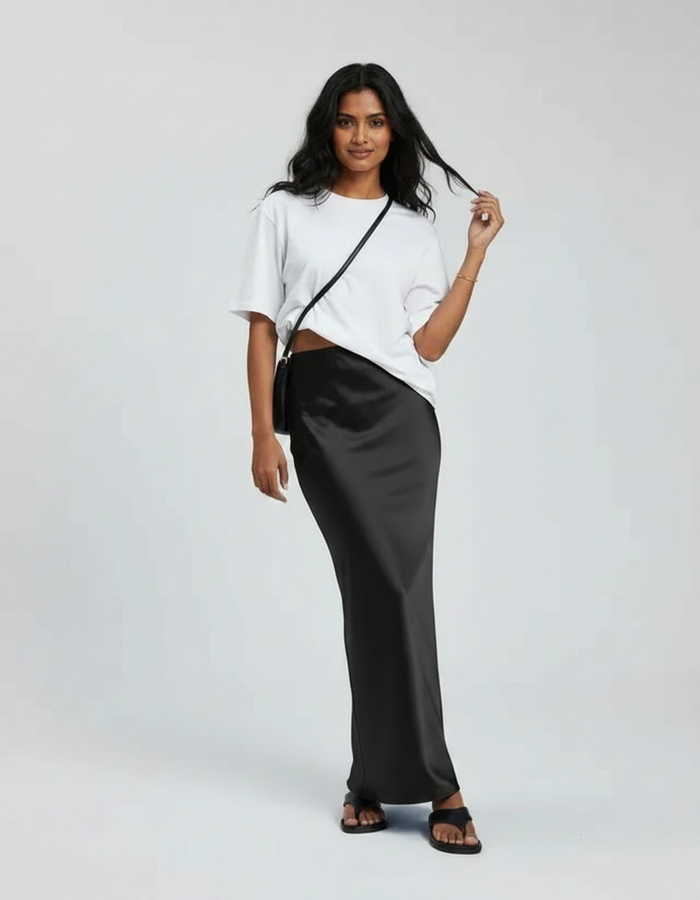 Bronte Satin-Look High-Waist Midi Skirt